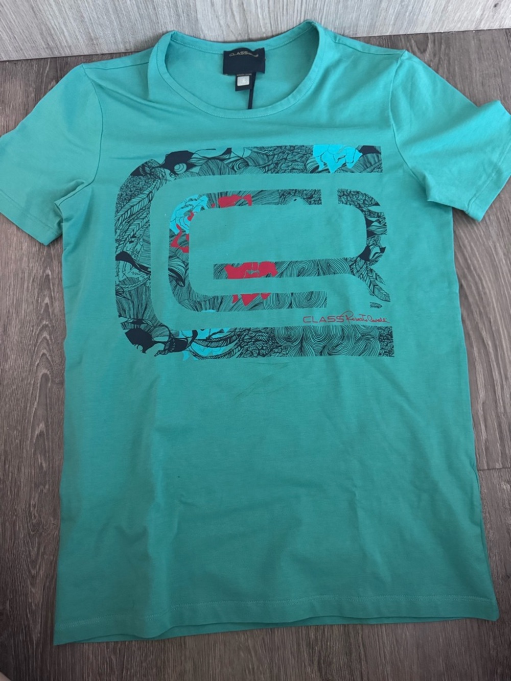 Class Roberto Cavalli Teal Crew Neck Tee